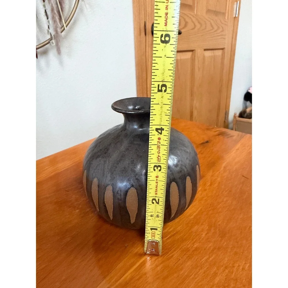 Artisan Studio Pottery Bud Vase Dark Metallic Glaze Stoneware Handcrafted 4.5